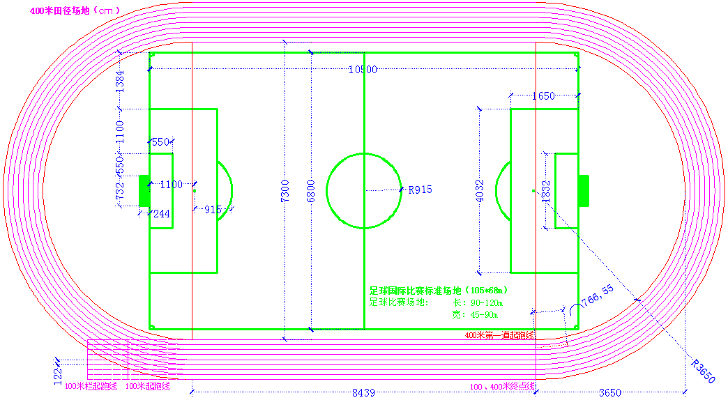 标准400m田径场平面图图片